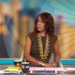 Gayle King’s brown suede shoulder dress on CBS Mornings