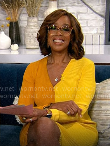 Gayle King's yellow and orange sweater dress on CBS Mornings