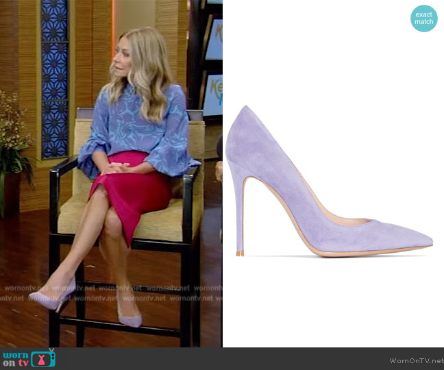 Gianvito Rossi Gianvito 105mm suede pumps worn by Kelly Ripa on Live with Kelly and Mark