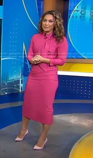 Ginger's pink tie neck dress on Good Morning America