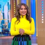 Ginger’s yellow turtleneck top and geometric skirt on Good Morning America