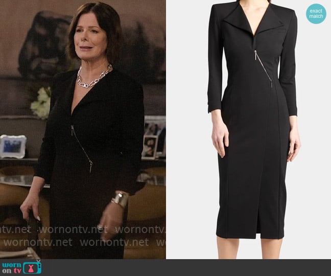 Giorgio Armani Asymmetric Zip Sheath Dress worn by Maggie Brener (Marcia Gay Harden) on The Morning Show