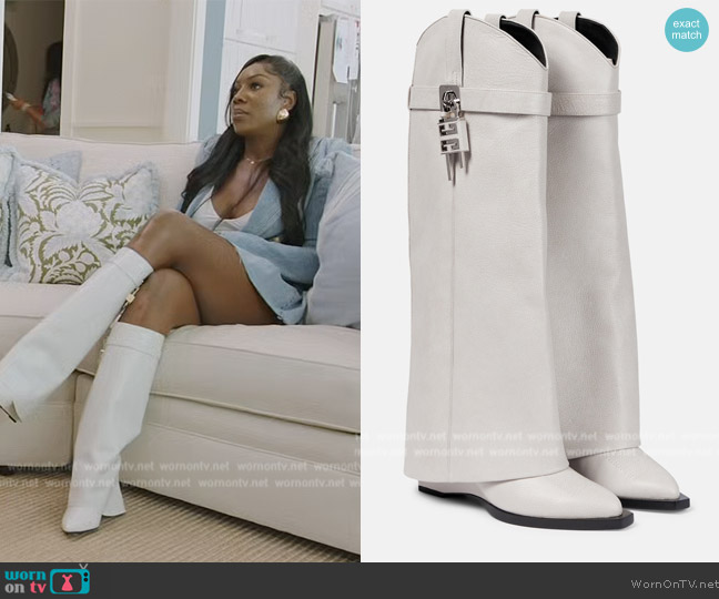 Givenchy Shark Lock Cowboy leather knee-high boots worn by Wendy Osefo on The Real Housewives of Potomac