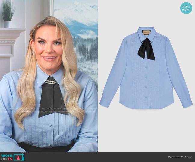 Gucci Oxford Cotton Pleated Shirt worn by Heather Gay on The Real Housewives of Salt Lake City