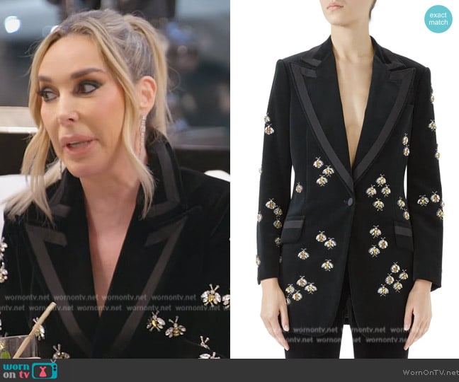 Gucci Single-Breasted Peak-Lapel Matte Stretch-Velvet Blazer worn by Marysol Patton (Marysol Patton) on The Real Housewives of Miami