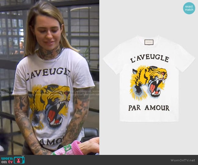 Gucci Tiger-Print Cotton Tee worn by Morgan Wade on The Real Housewives of Beverly Hills