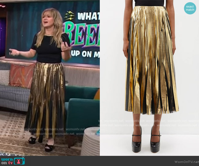 WornOnTV: Kelly’s black off shoulder top and metallic skirt on The ...
