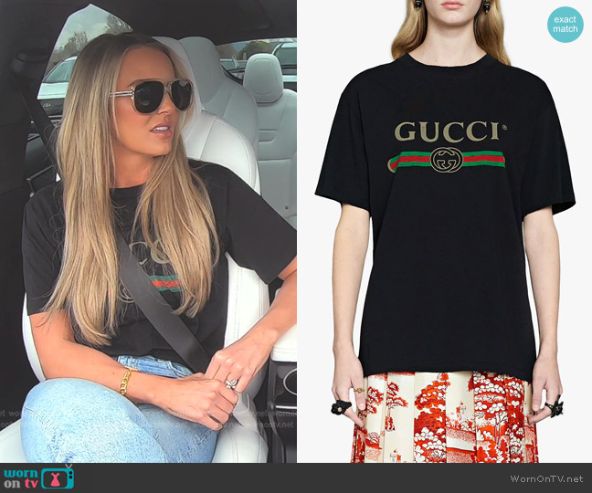 Whitney’s black logo print tee on The Real Housewives of Salt Lake City
