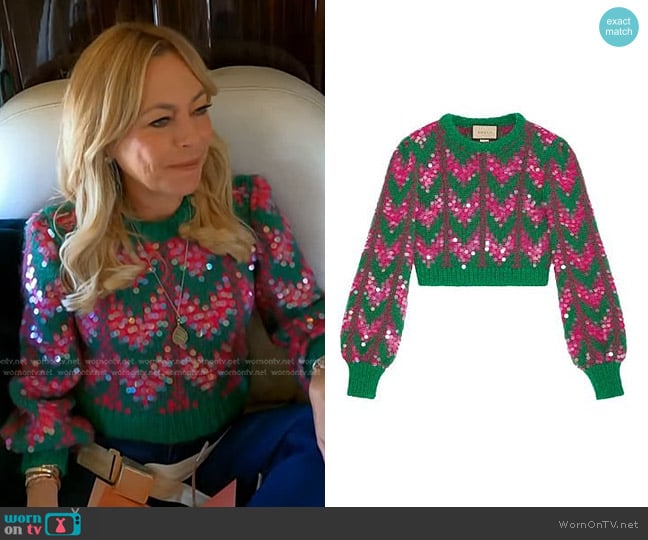 Gucci Sequin-Embellished Chevron-Intarsia Jumper worn by Sutton Stracke on The Real Housewives of Beverly Hills