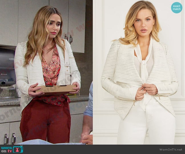 Guess Shayna Drape Leather Jacket in Pale Pearl worn by Holly Jonas (Ashley Puzemis) on Days of our Lives