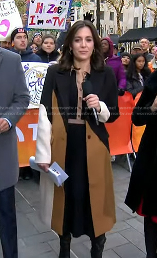 Hallie Jackson's black and brown colorblock coat on Today