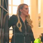 Heather’s black zip front jumpsuit on The Real Housewives of Salt Lake City