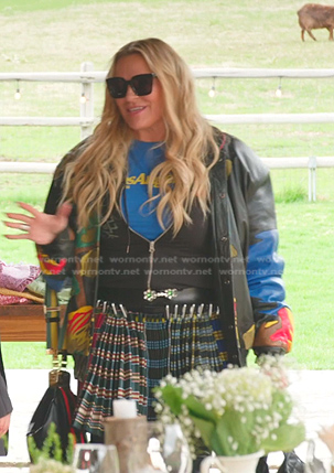 Heahter's tartan check belted skirt on The Real Housewives of Salt Lake City