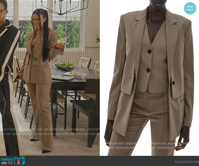 Helmut Lang Taupe Tuxedo Vest worn by Bre Tiesi on Selling Sunset