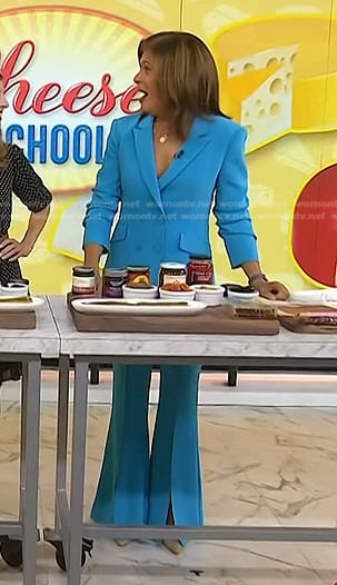 Hoda’s blue blazer and front slit pants on Today