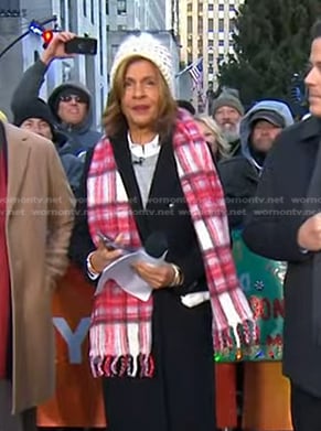 Hoda's plaid wool scarf and pom pom beanie on Today