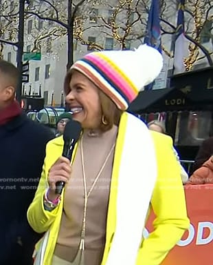 Hoda’s white striped beanie on Today