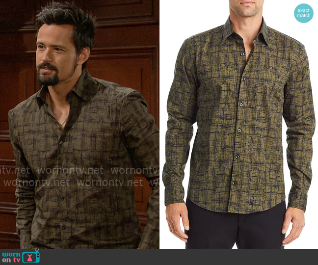 Hugo Ermo Shirt in Open Green worn by Thomas Forrester (Matthew Atkinson) on The Bold and the Beautiful