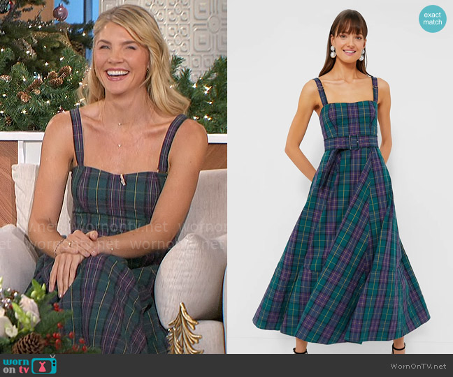 Hunter Bell Thandy Dress in Green Tartan worn by Amanda Kloots on The Talk