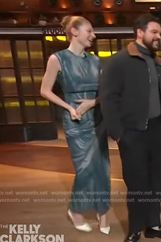 Hunter Schafer’s blue marble top and skirt on The Kelly Clarkson Show