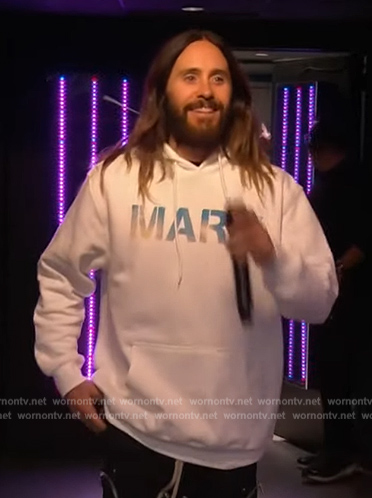 Jared Leto's white Mars hoodie on The Kelly Clarkson Show