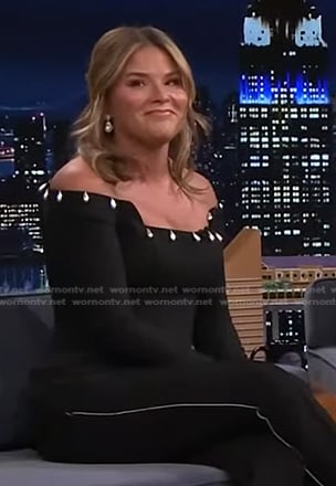 Jenna's black pearl embellished off-shoulder top at The Tonight Show on Today