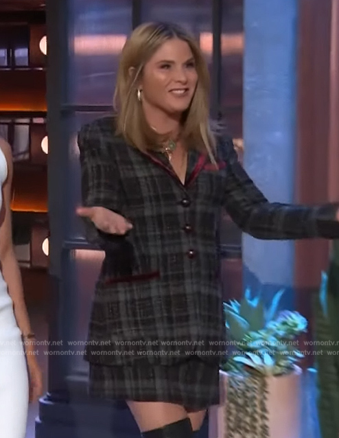 Jenna Bush's black plaid jacket and skirt on The Kelly Clarkson Show