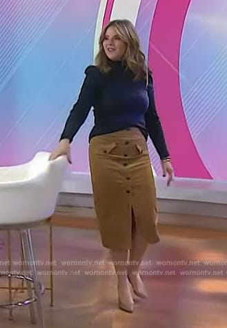 Jenna's navy turtleneck top and corduroy skirt on Today