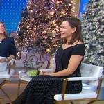 Jennifer Garner’s black off-shoulder top and polka dot pleated skirt on Good Morning America