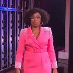 Jennifer’s pink velvet pearl embellished dress on The Jennifer Hudson Show