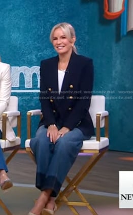 Jennifer’s navy blazer and colorblock jeans on Good Morning America