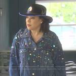 Jennifer Tilly’s gemstone embellished denim jacket on The Real Housewives of Beverly Hills