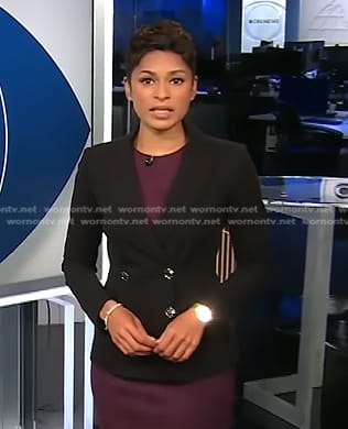 Jericka's black double breasted blazer on CBS Evening News