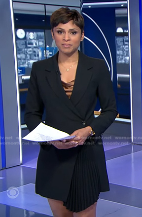 Jericka's black pleated blazer dress on CBS Evening News