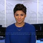 Jericka’s blue ribbed knit dress on CBS Evening News