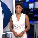 Jericka’s white sleeveless surplice dress on CBS Evening News