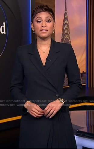 Jericka's black pleated blazer dress on CBS Evening News