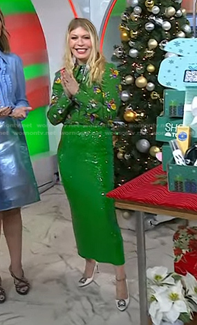 Jill's green floral blouse and sequin skirt on Today