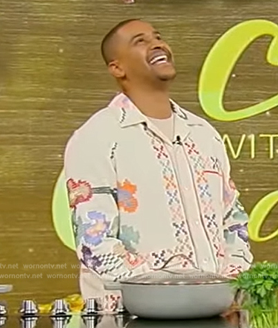 JJ Johnson's white embroidered jacket on Tamron Hall Show