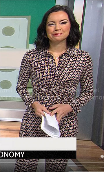 Jo Ling Kent's geometric print jumpsuit on CBS Mornings