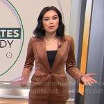 Jo Ling Kent’s brown velvet suit on CBS Mornings