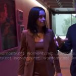 Jo Ling Kent’s brown velvet suit on CBS Mornings