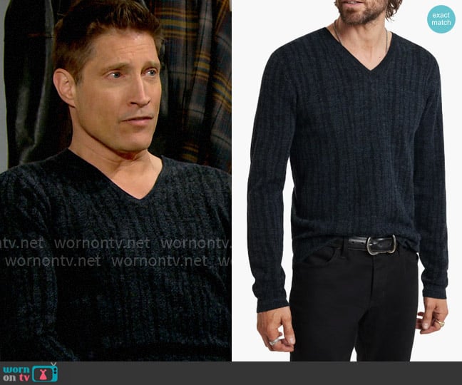 John Varvatos Bandera Rib Wool Blend V-Neck Sweater worn by Deacon Sharpe (Sean Kanan) on The Bold and the Beautiful