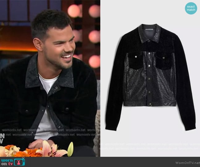 John Varvatos Passaic Trucker Jacket worn by Taylor Lautner on The Kelly Clarkson Show