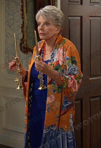 Julie's orange floral kimono jacket on Days of our Lives