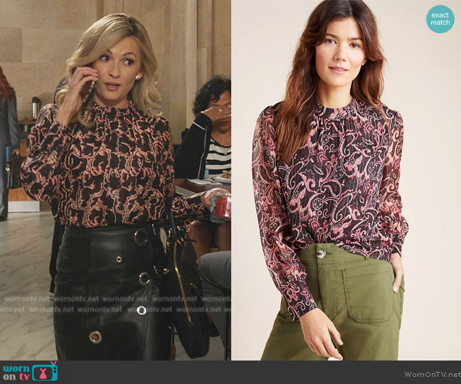 Kachel at Anthropologie Mae Shimmer Blouse worn by Amy Quinn (Lindsey Gort) on All Rise