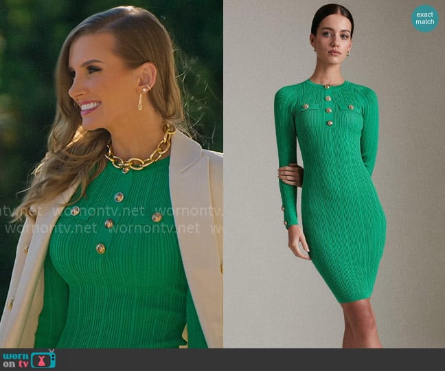 Karen Millen Military Button Rib Knit Dress worn by Nicole Young on Selling Sunset