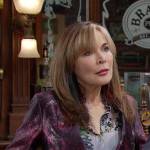 Kate’s blue floral shirt and purple print blazer on Days of our Lives