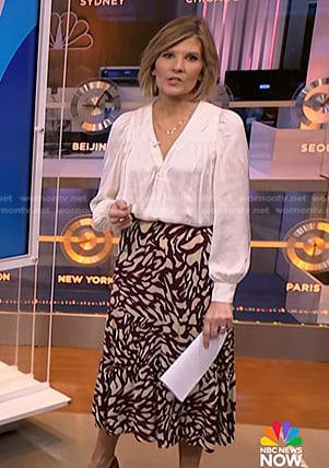 Kate's white blouse and abstract print skirt on NBC News Daily