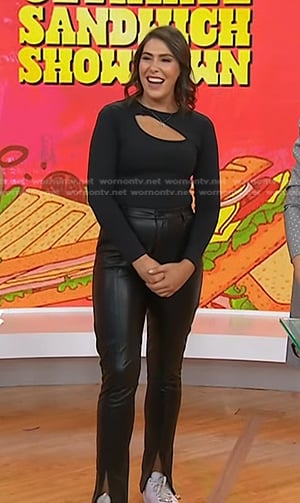 Katie Stilo’s black cutout top and leather pants on Today